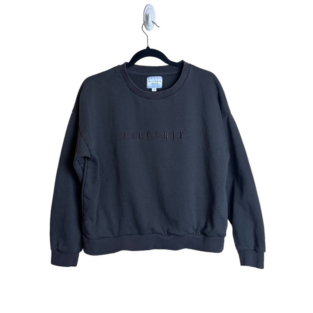 ALL FENIX Gray Embroidered Spell Out Crewneck Sweatshirt Pullover Women’s Small